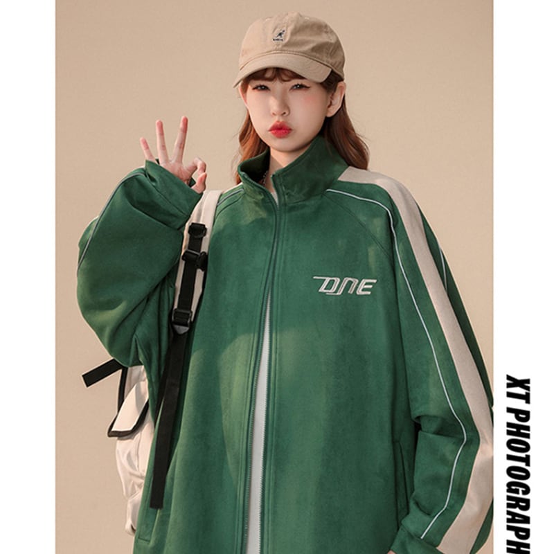 [Fujiiman Series] ★Jacket★ 3color Outerwear Stadium Jacket Unisex Men's Sports Style Green Black