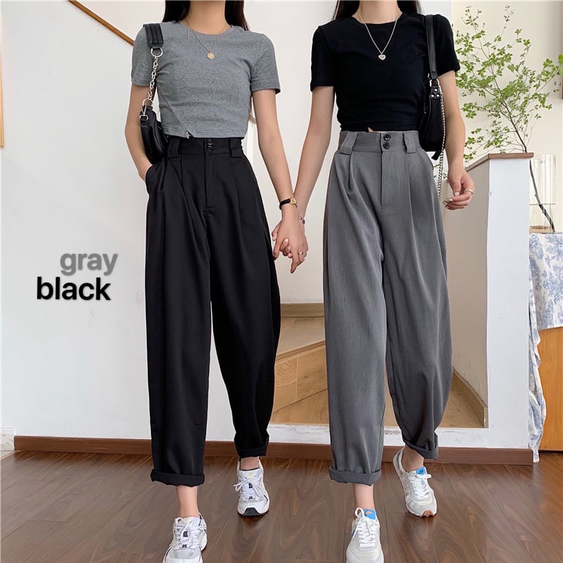 [Left Sister Series] ★Casual Pants★ 2color Pants Bottoms Loose Easy to Match Date Commuting Office Lady Black Gray