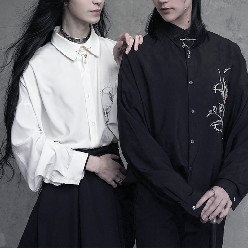 [Anko National Style Series] ★China style shirt★ 2color tops, black or white, unisex costume, embroidery, dragon crest, loose fit