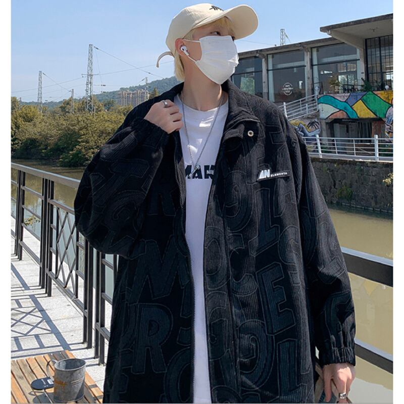 [WENYI Series]★Jacket★ 2color Outer Print Unisex Men's Black Apricot