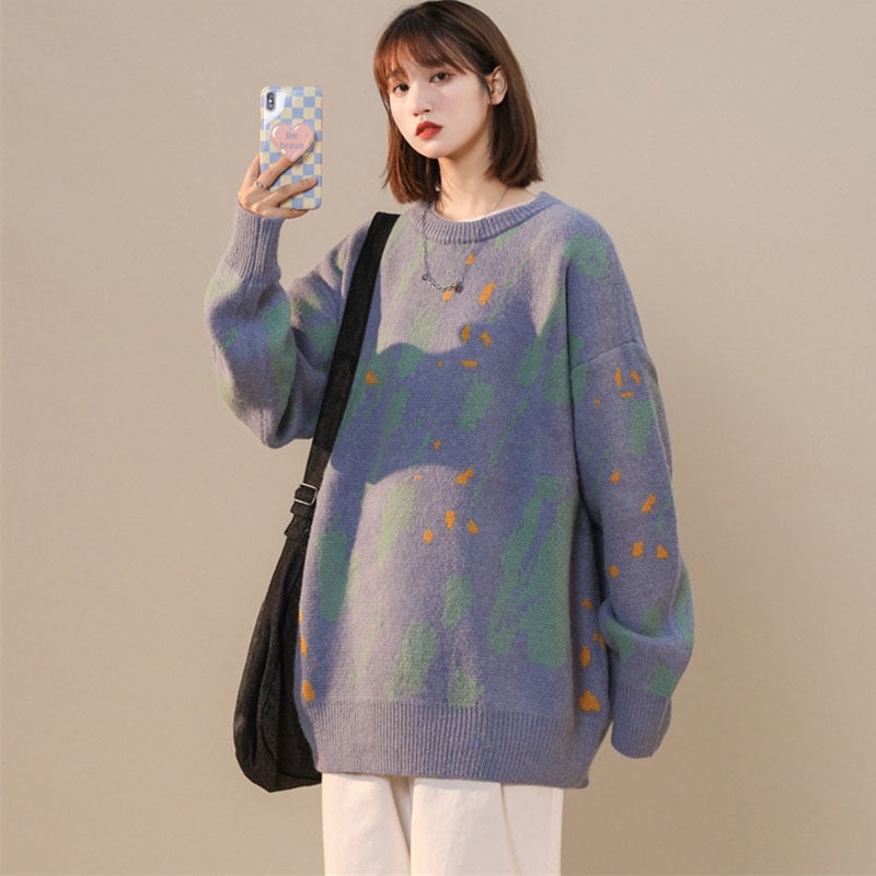 [Ushiomiomi Series]★Sweater★ 3color knit tops Unisex Men's Floral pattern Fashion Easy to match