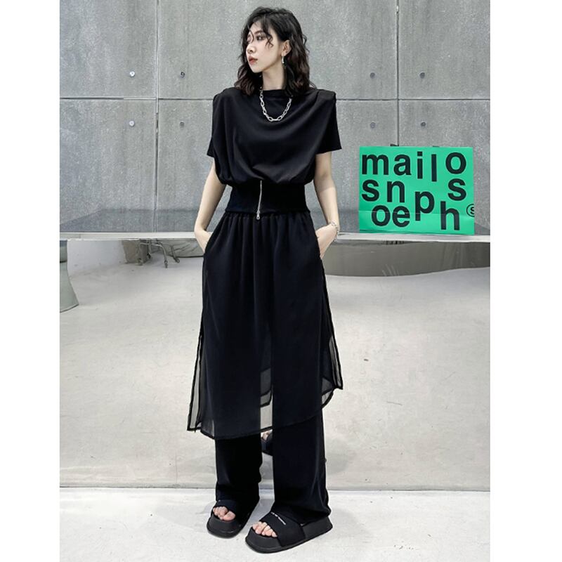 [YIDAO Series] ★Casual Pants★ Switching Chinese Clothes Black Black Skirt + Trousers Integrated Slimming Wear