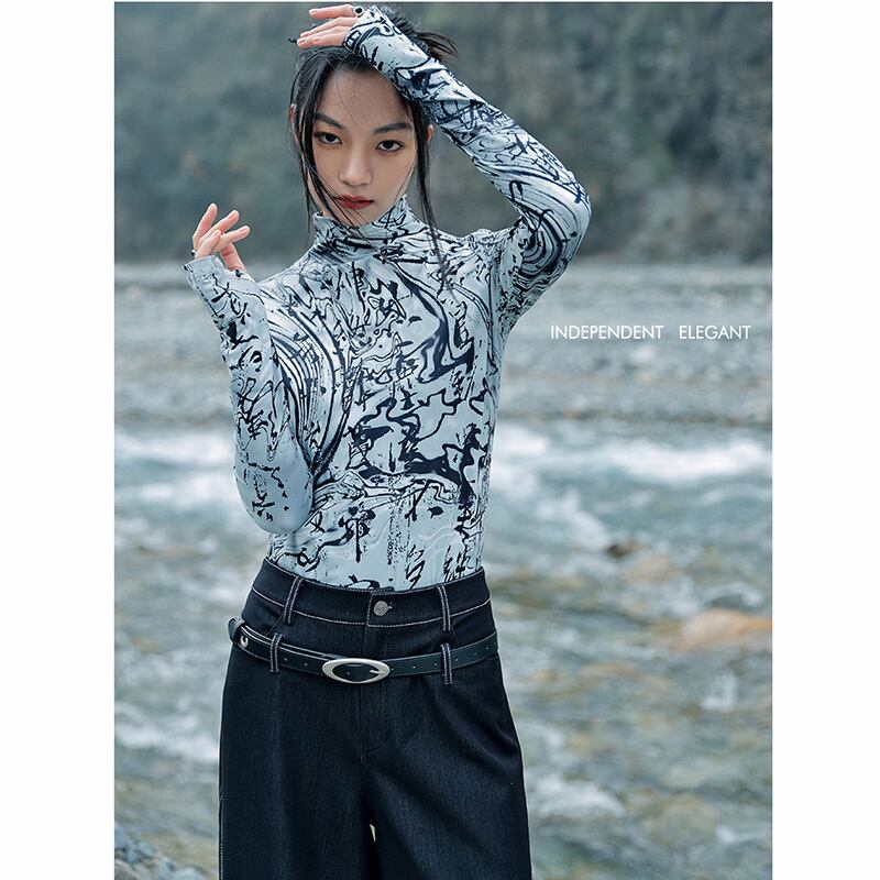 [Big Blue Dragon Series] ★China style tops★ Knit tops Unique, slimming, easy to match, letter pattern