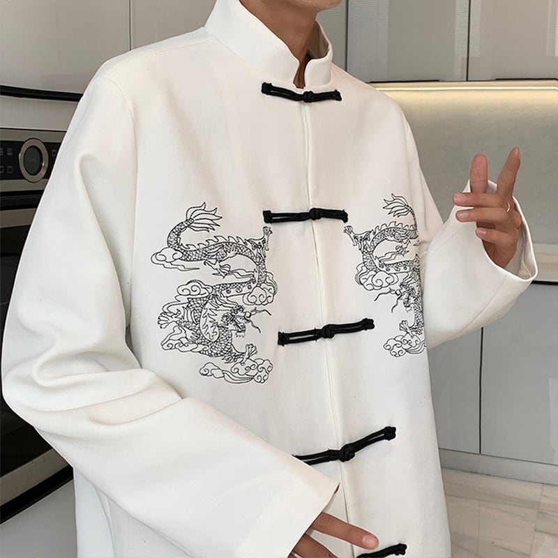 [PVPVPV Series] ★China Style Outer★ Jacket Unisex Men's China Button Dragon Black White