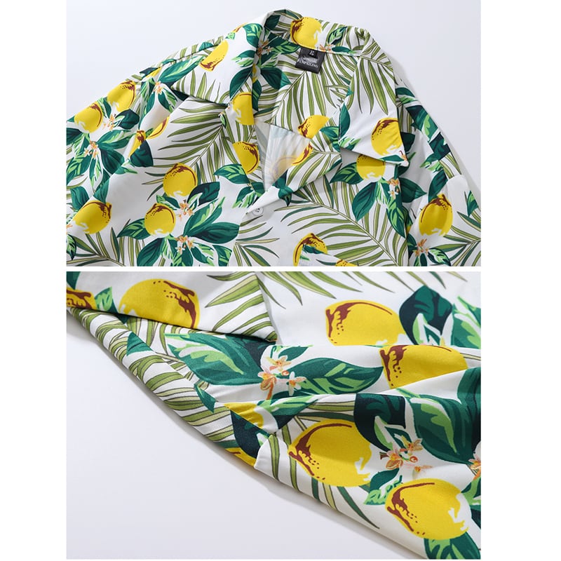 [TRAVEL ISSUANCE Series]★Shirt★ Unisex Print Lemon Fruit Pattern Short Sleeve Tops Summer Cute Loose Green