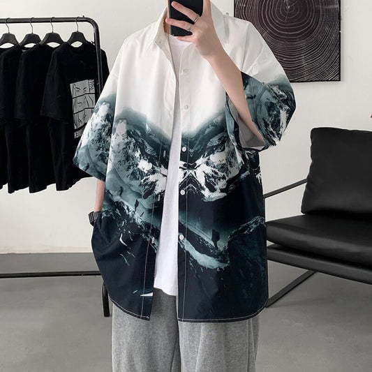 [Emeisa Series]★China Style Shirt★ 3color Tops Unisex Men's Fashion Snowy Mountain Pattern