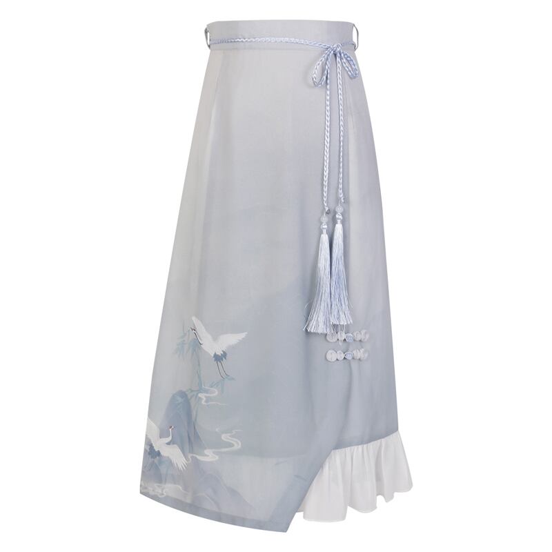 [Dust Smoke Cloud Dream---White Crane Visit Series] ★Chinese style skirt★ Chinese clothes, improved Han clothes, Han clothes skirt, crane, ink pattern