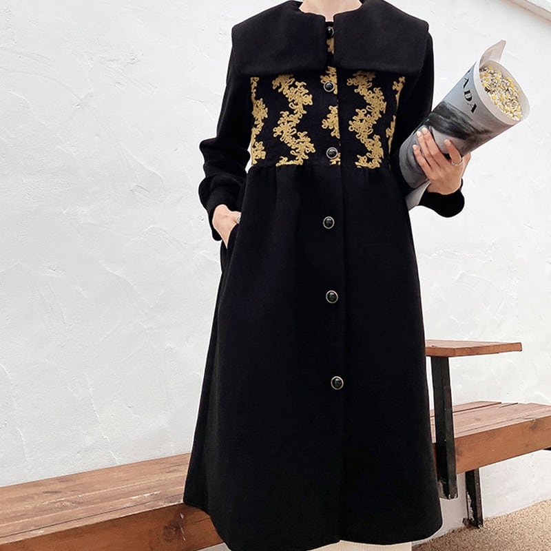 [First look series] ★China style coat★ Long coat outerwear coat cute black gold black SML