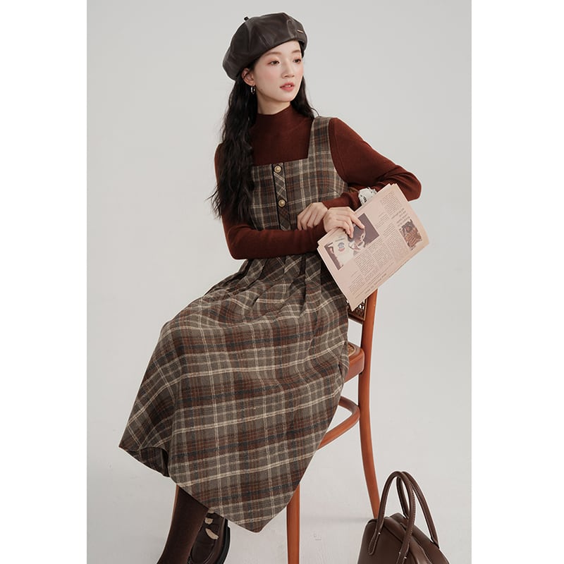 [Kiyi series]★Setup★Checked pattern vest + checked pattern skirt Retro cute Daterasha