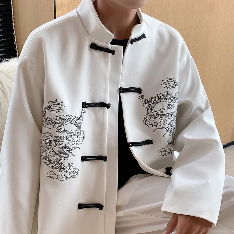 [PVPVPV Series] ★China Style Outer★ Jacket Unisex Men's China Button Dragon Black White