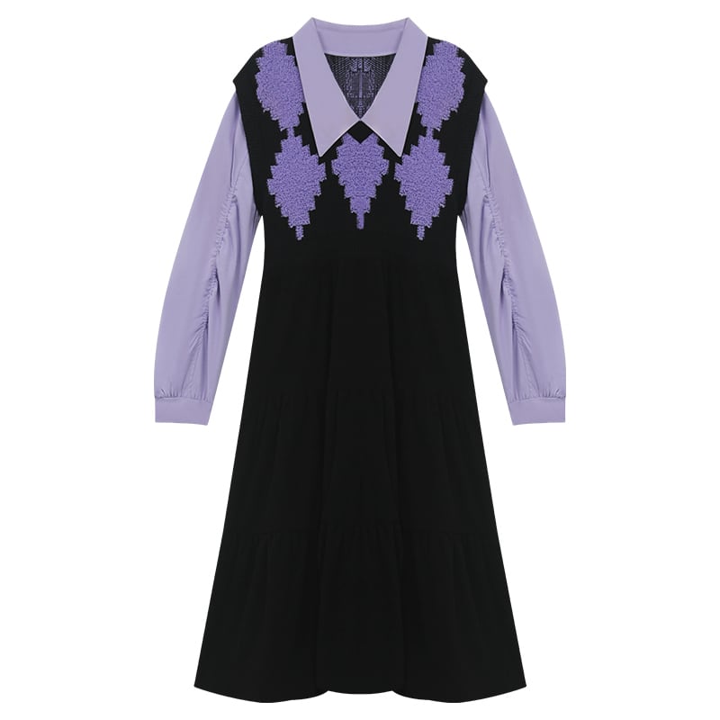 [JIGUJIGU Series] ★One Piece★ Switching Ladies Temperament Enhancement Fake Layered Fashion Black Purple