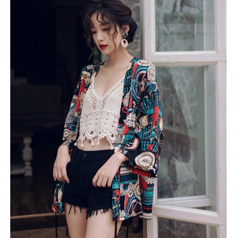 [Akino Shinsho Series]★China style happi coat★ Tops Sun protection Cool Summer Loose Print Ethnic style Retro