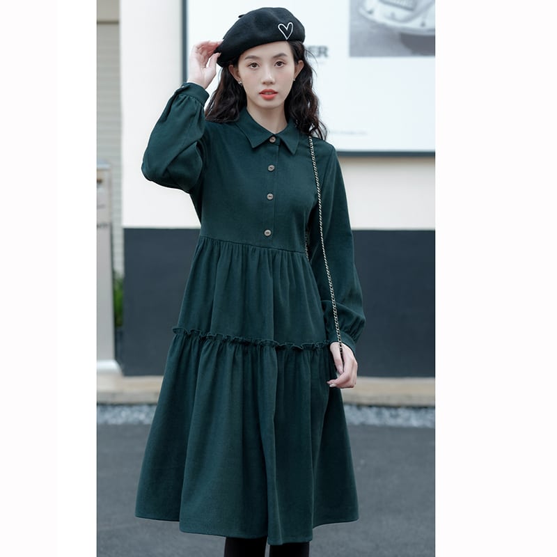 [Mokuyi Series] ★One Piece★ 2color Long Sleeve One Piece Women's Cute Retro Black Green