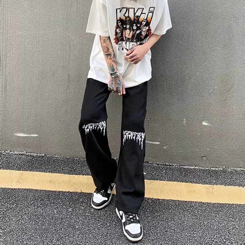 [MGJM Series]★Denim Pants★ 2color Bottoms Trousers Unisex Men's Slimming Black White Easy to match