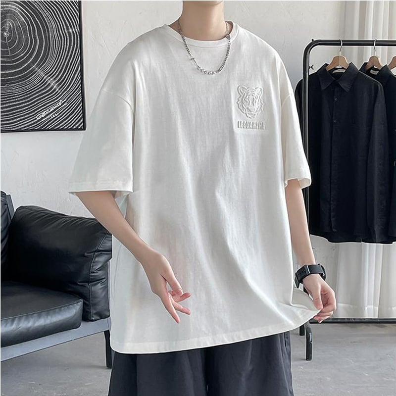 [BIGEMAN Series]★T-shirt★ Tops 2color Unisex Men's Large Size White Blue Casual