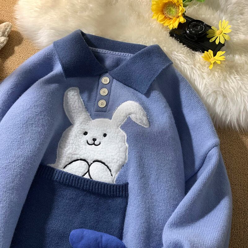 [Emeisa Series] ★Sweater★ 3color Knit Tops Unisex Men's Rabbit Cute POLO Neck