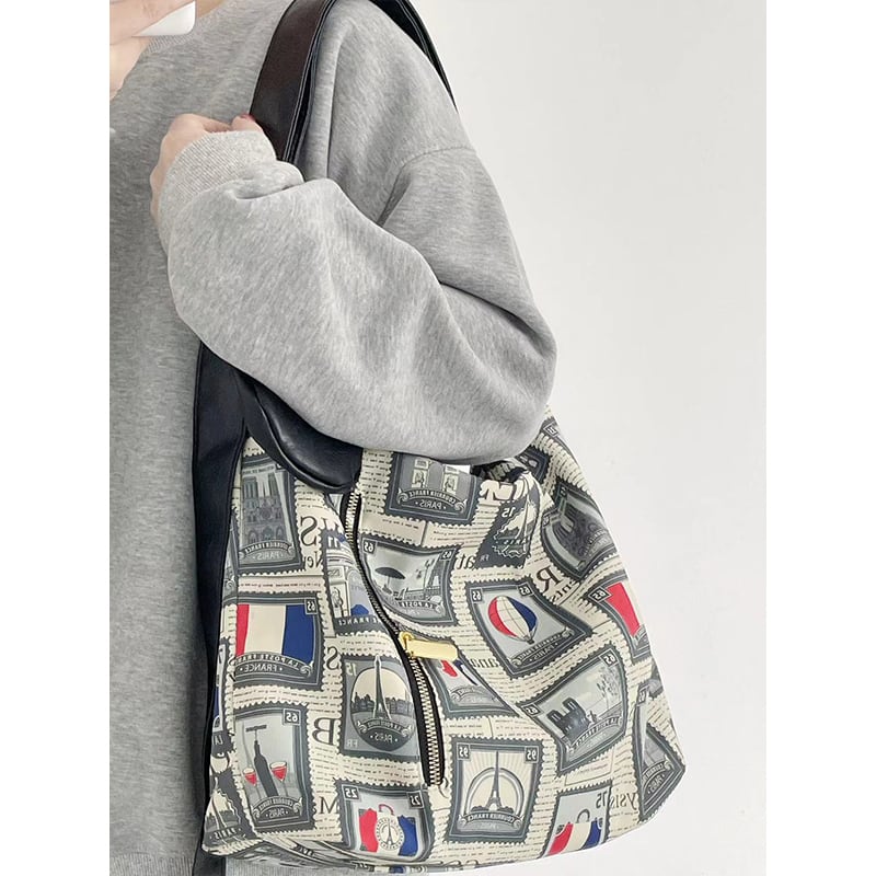 [Mokujin series] ★Shoulder bag★ Shoulder bag, handheld, large capacity, retro, cute, date, improves temperament, print