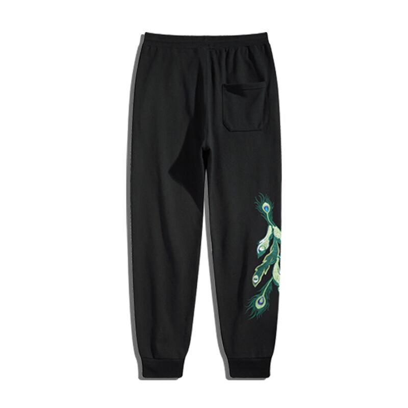 [Machiha clan series]★China style pants★Bottoms embroidery peacock peacock black black large size cool