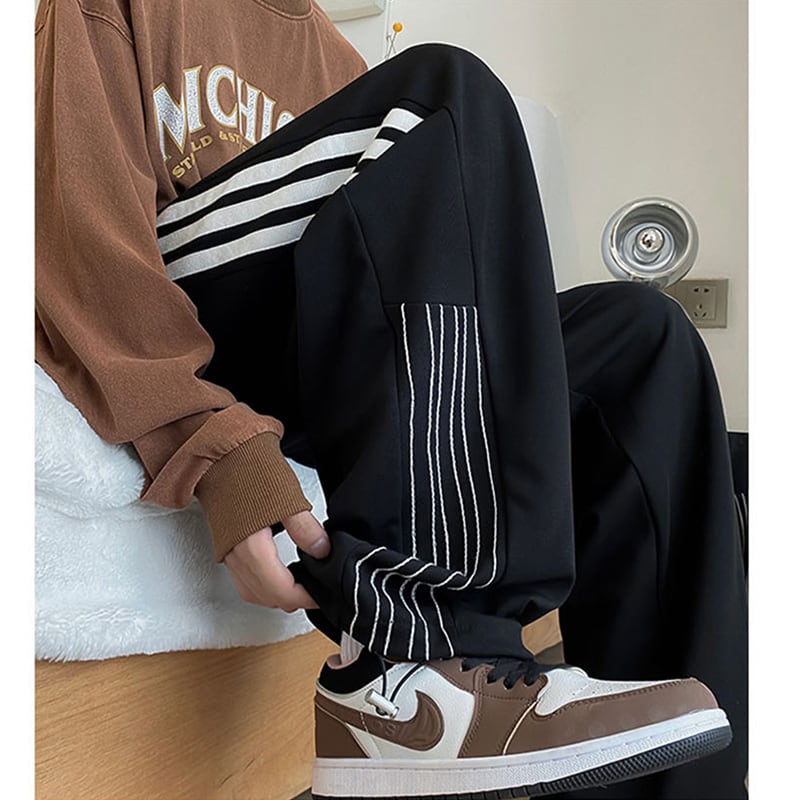 [KADISHOU Series] ★Casual Pants★ 2color Bottoms Vertical Striped Striped Pattern Unisex Men's Black White