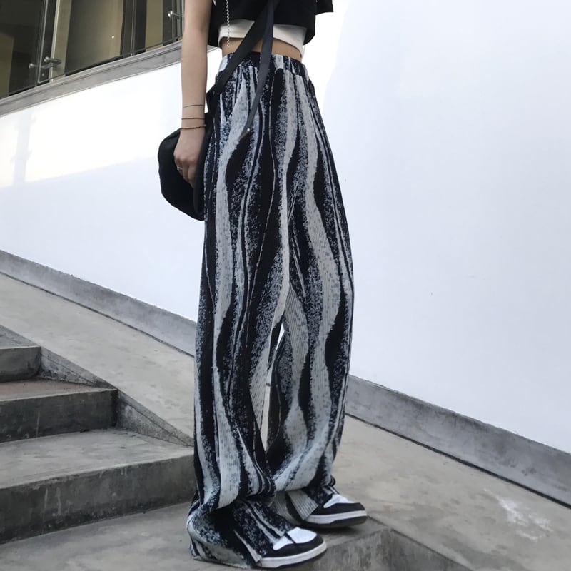 [Miyakoya Series]★Casual Pants★ 2color Blue or Black Pants Bottoms Vertical Stripes Gaucho Pants Gaucho