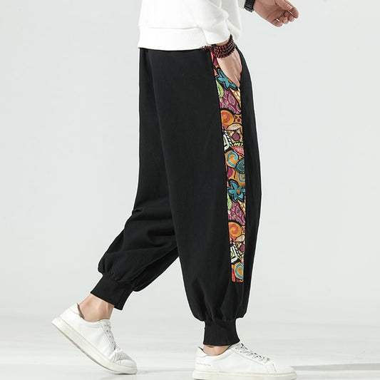 [MOWENZHAI Series] ★China style pants★ 2color casual pants switching unisex men's black black