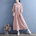 Load image into Gallery viewer, [Qing Series]★Chinese style dress★ 4 colors embroidery cotton linen white yellow blue pink literary style
