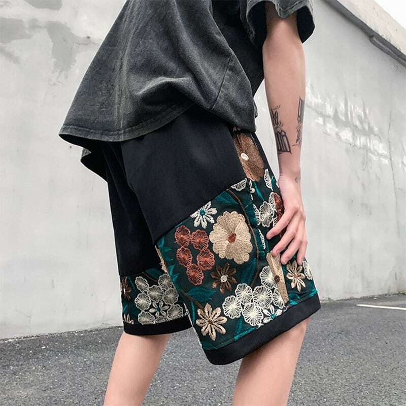 [V37 Series]★Shorts★ 2color Shorts Summer Clothes Embroidery Floral Pattern Unisex Large Size Casual