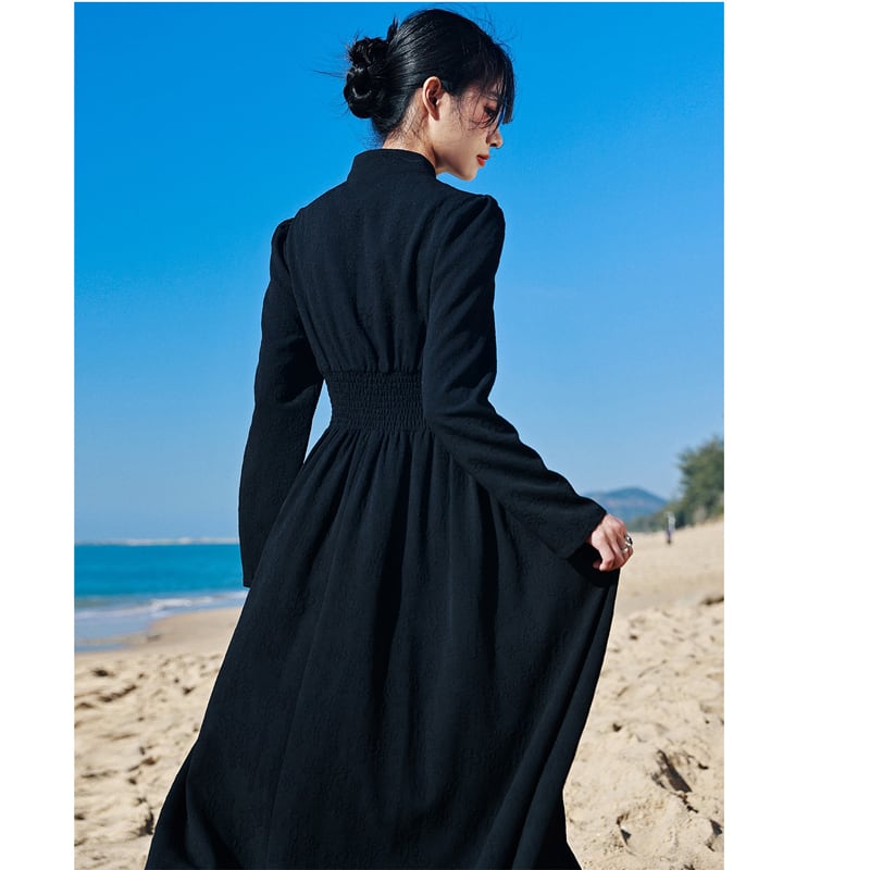 [Da Qinglong Shu Series] ★Chinese style dress★ Long length Chinese clothing Original Black Black Improves your temperament