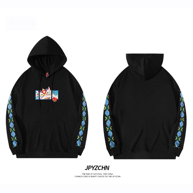 [JPYZ Series]★China style tops★ Parka 2color embroidery unisex men's black white cotton