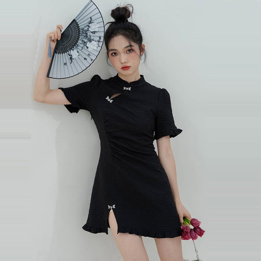 [LOVEHEYNEW Series] ★Mini-length Chinese dress★ Cute Chinese clothing Black Black Girls' night out Date Original