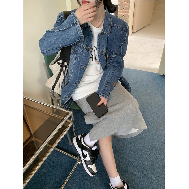 [KEKELI Series]★Denim Jacket★ Outerwear Spring Clothes Retro Loose Easy to Match Blue Blue