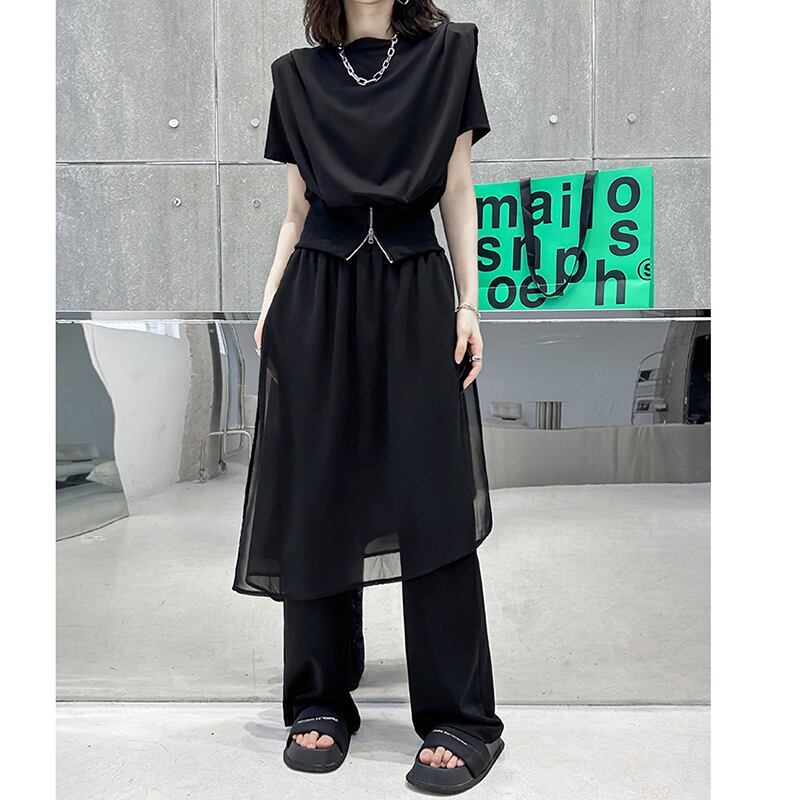 [YIDAO Series] ★Casual Pants★ Switching Chinese Clothes Black Black Skirt + Trousers Integrated Slimming Wear