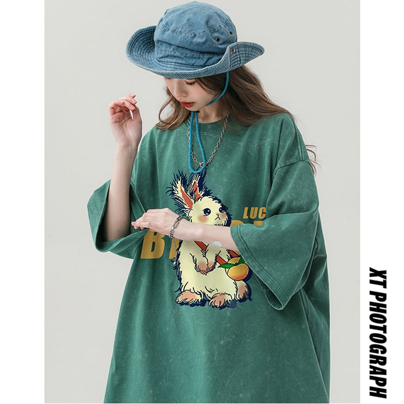 [YOUHAN Series]★T-shirt★ 4color Tops Unisex Men's Short Sleeve Tops Retro Loose Rabbit Rabbit