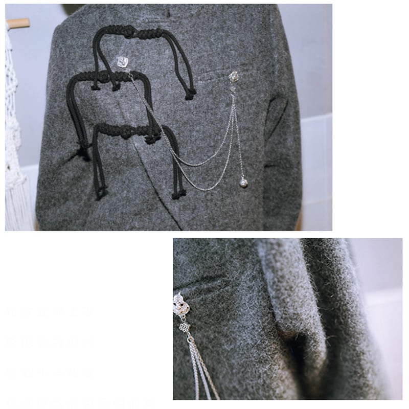 [Kokaisha---Ochienura Series] ★China style coat★ Lasha Quilted Winter Coat Short Length Gray