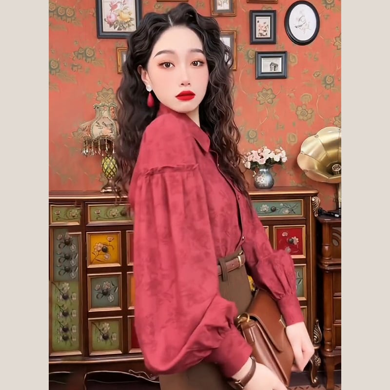 [Misslin Fashion Series]★Setup Single Order★ Shirt or Skirt Coffee Color Red Retro Cute