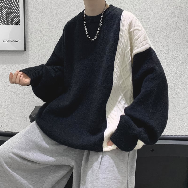 [Emeisa Series] ★Sweater★ 2 colors Unisex Men's Color scheme Casual ML XL 2XL White Blue Black