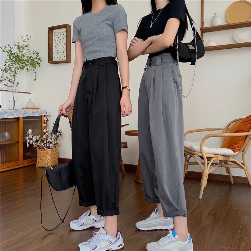 [Left Sister Series] ★Casual Pants★ 2color Pants Bottoms Loose Easy to Match Date Commuting Office Lady Black Gray