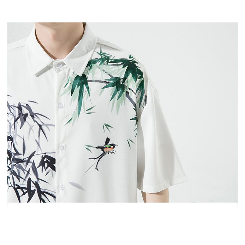 [MOWENZHAI Series] ★Chinese style shirt★ Tops, unisex, men's, bamboo print, large size, cool, Chinese clothing