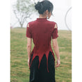 Load image into Gallery viewer, [Big Blue Dragon Series] ★China style shirt★ 2color tops, off-the-shoulder, black, red, slimming, stylish
