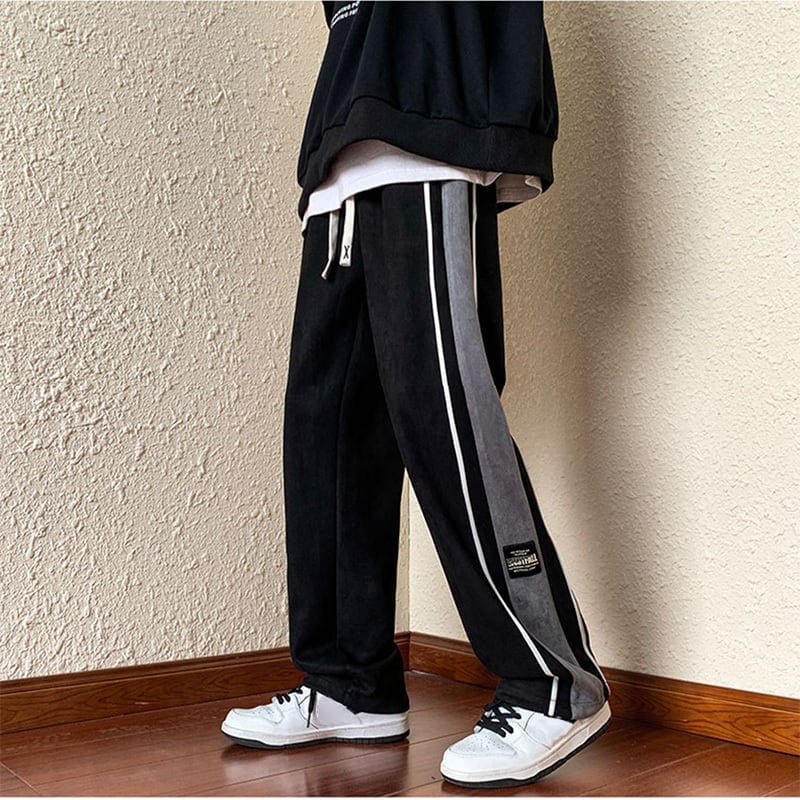 [Leonbinno Series]★Fleece-lined pants★Casual pants 2color Unisex Men's Large size Black Gray