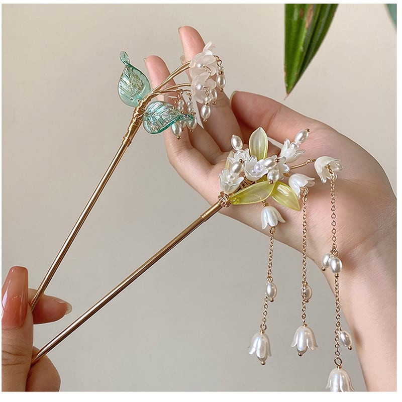 [Liaoyuan Series] ★Chinese style hair ornament★ 1 hairpin, old-fashioned women's accessories, lily of the valley, bell orchid, fringe