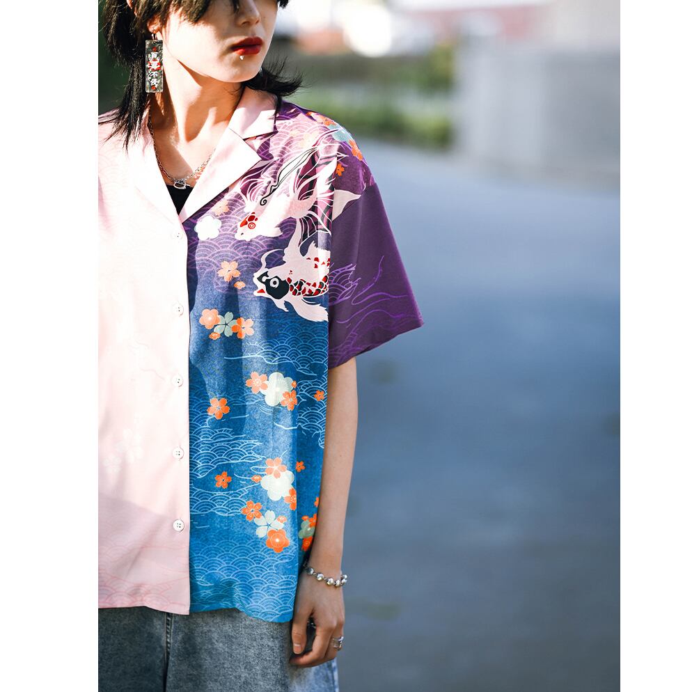 [Kokaisha---Bun Series] ★China style top★ Irregular V-neck short sleeve print Summer Easy to match Cute ML XL