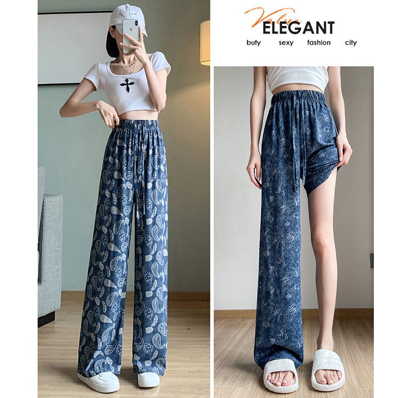 [FENGLIN Series] ★Casual Pants★ Bottoms Trousers Cool Blue Blue Slimming Print Summer Clothes Paisley