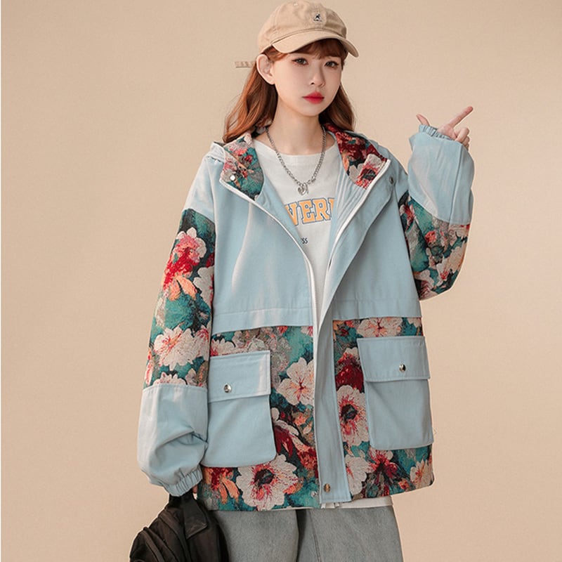 [SENSU Series]★Jacket★ Outerwear 3color Oil Painting Style Floral Pattern Unisex Men's Large Size Switchable