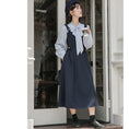 Load image into Gallery viewer, [MEIYI Series] ★One Piece★ Long Length Faux Layered Ribbon Women's Commuting Date Navy Blue
