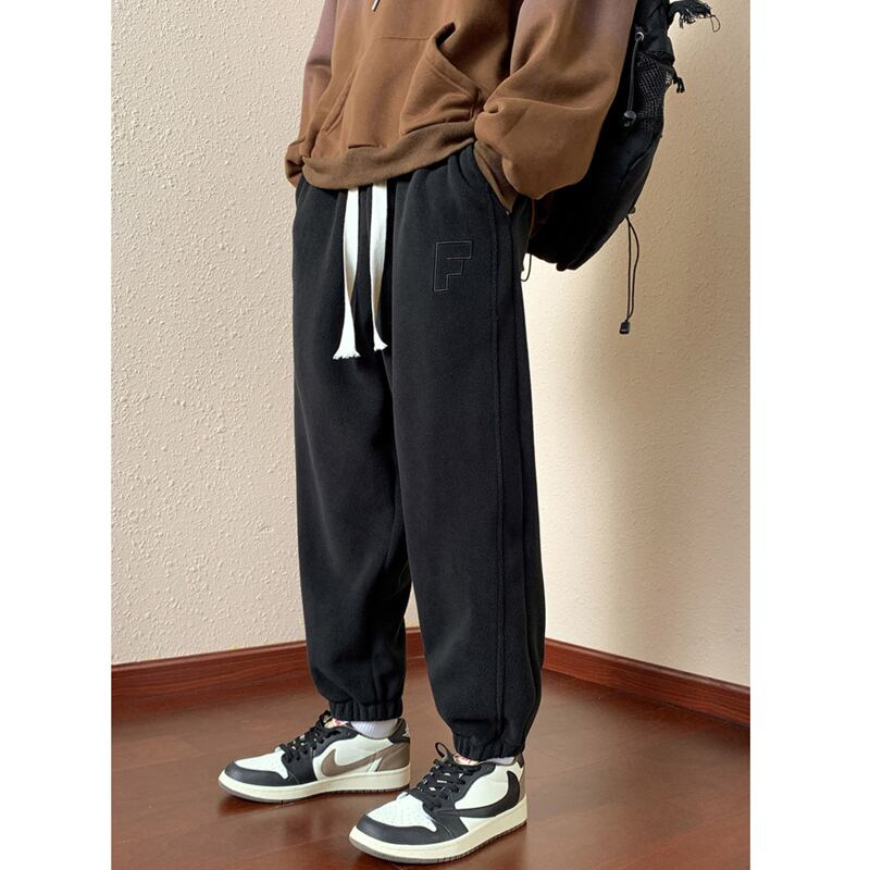 [Sajuri Series]★Pants★ 2color Casual Pants Bottoms Fleece Lining Unisex Men's Large Size Gray Black