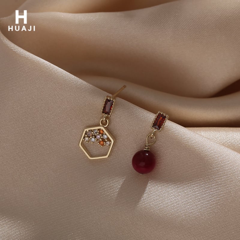 [HUAJI Series]★Earrings★ Earrings or earrings accessories pair asymmetrical small red fashion super cheap