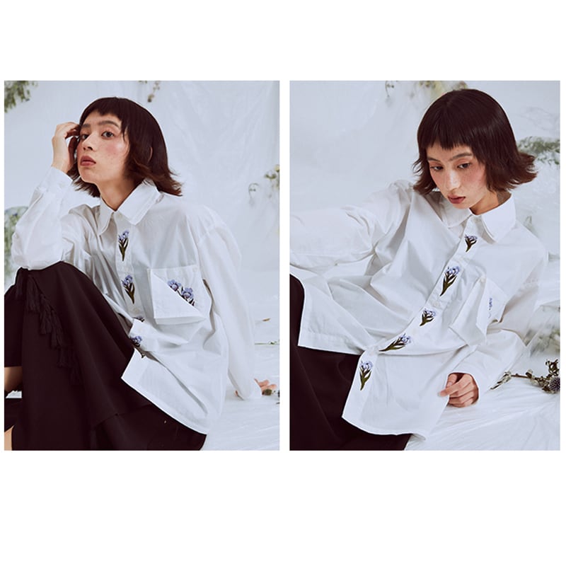 [Yangji Great Dream Series]★China Style Shirt★ Tops Ichihatsu Embroidery Original Long Sleeve Shirt Fashion