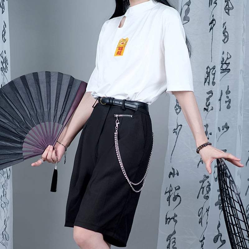 [Kuraho Koya Series] ★China style T-shirt★ 2color black or white cotton embroidery S M L XL slim fit easy to match