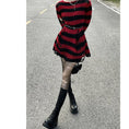 Load image into Gallery viewer, [LadyGhost Series]★Sweater★ 2color Tops Horizontal stripes Striped pattern Distressed Red Black Red Black
